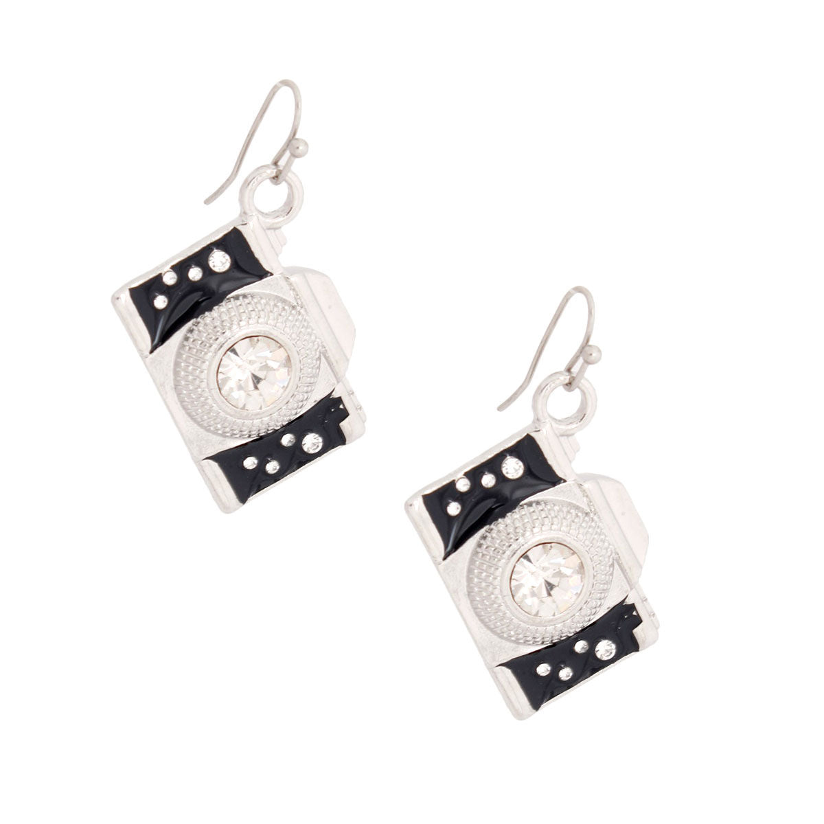 Camera Earrings Silver Stylish Statement Jewelry Accessory
